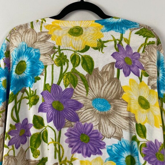 Talbots Floral Cardigan Sweater Size 3XP Cotton Blend 3/4 Sleeves - Picture 7 of 10